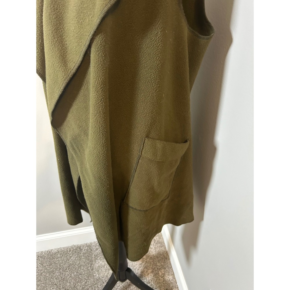 Le Moda‎ Olive Green Fleece Draped Open Front Vest Shawl Collar Pockets LDS-588 - Picture 2 of 4